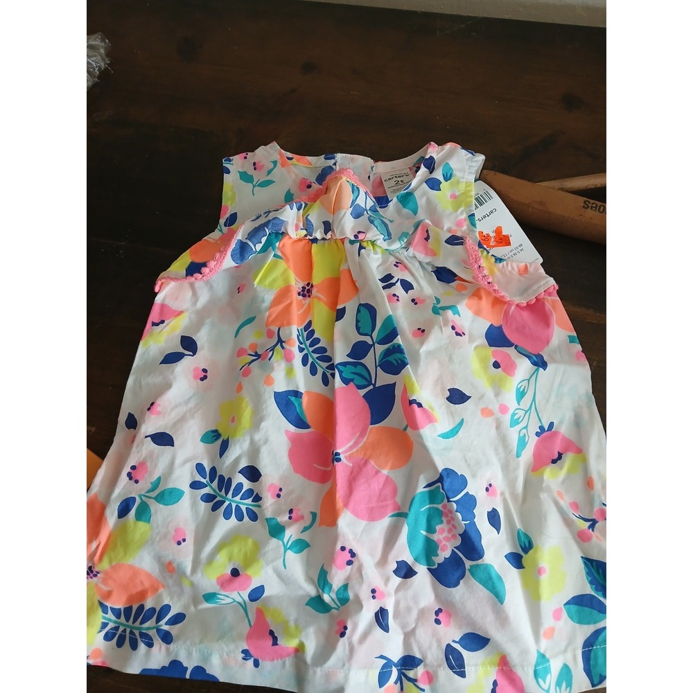 Carters Toddler Girl Dress 2t White Floral Print Sleeveless Button Back